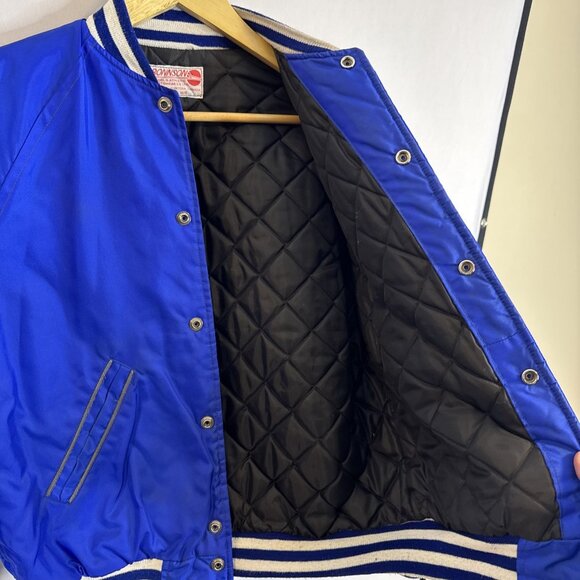 Vintage Women’s 34 Varsity Tiger Bomber Jacket Blue Satin Preppy Cheerleader 70s - Picture 7 of 7